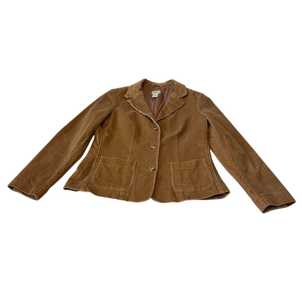 L.L. Bean Corduroy Jacket Women's Dark Tan 3 Button Pockets Blazer Size 10 Reg